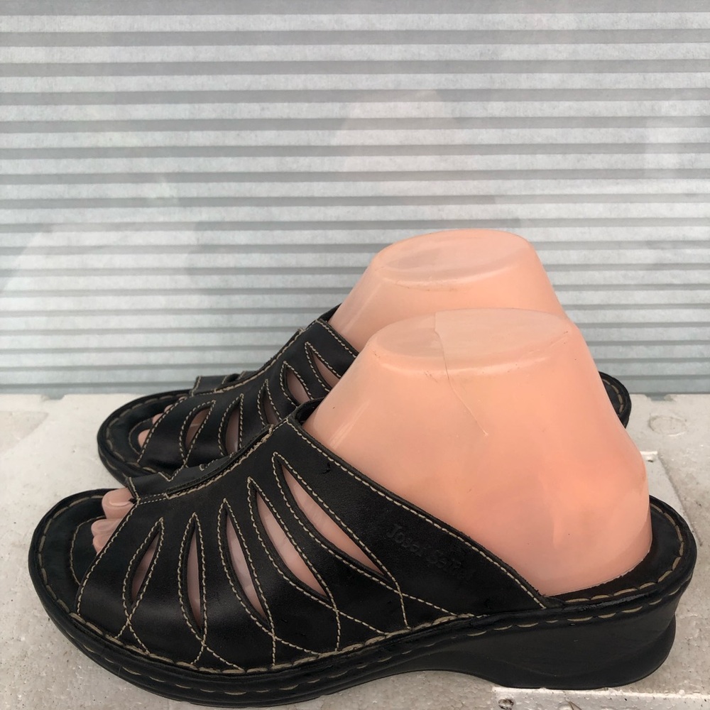 Josef Seibel Cyprus Women’s Black Leather with Wedge Heels Sandals Sz 40/9.5US
